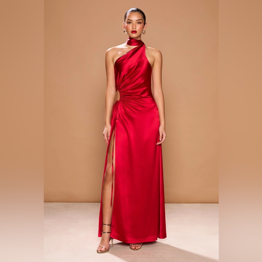 Elegant Red Halter Maxi Dress